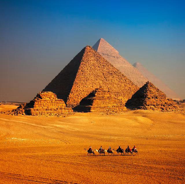 The Giza pyramids rising above the desert